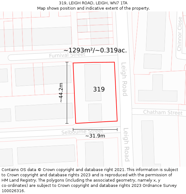 319, LEIGH ROAD, LEIGH, WN7 1TA: Plot and title map