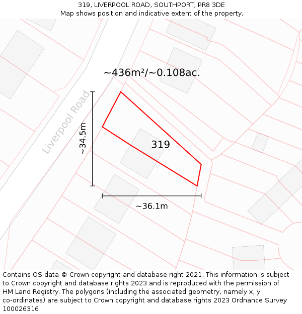 319, LIVERPOOL ROAD, SOUTHPORT, PR8 3DE: Plot and title map
