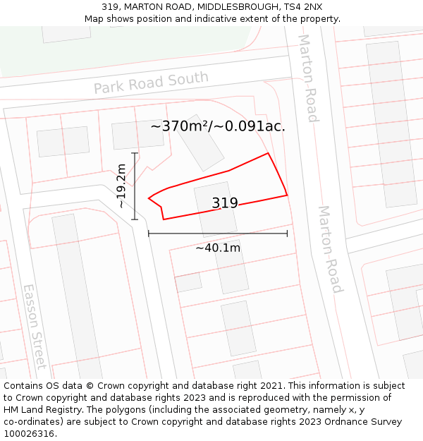 319, MARTON ROAD, MIDDLESBROUGH, TS4 2NX: Plot and title map
