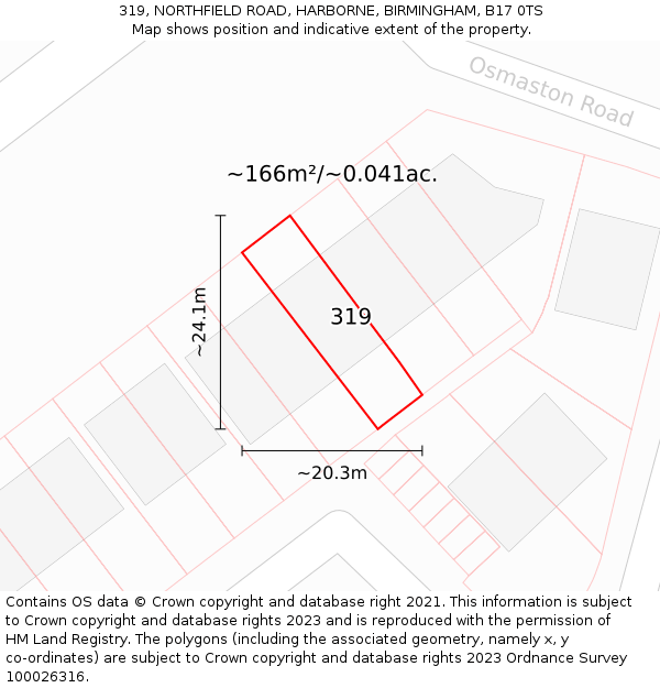 319, NORTHFIELD ROAD, HARBORNE, BIRMINGHAM, B17 0TS: Plot and title map