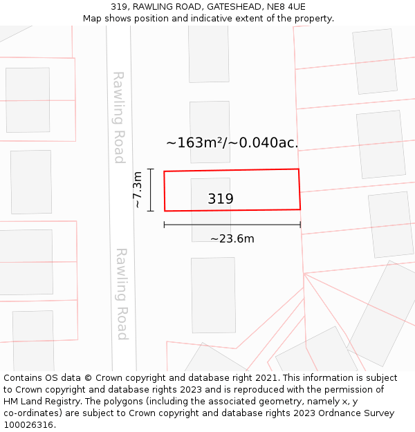 319, RAWLING ROAD, GATESHEAD, NE8 4UE: Plot and title map