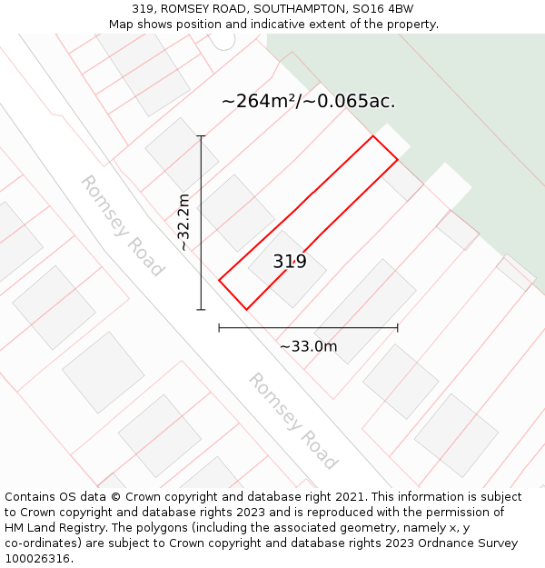319, ROMSEY ROAD, SOUTHAMPTON, SO16 4BW: Plot and title map