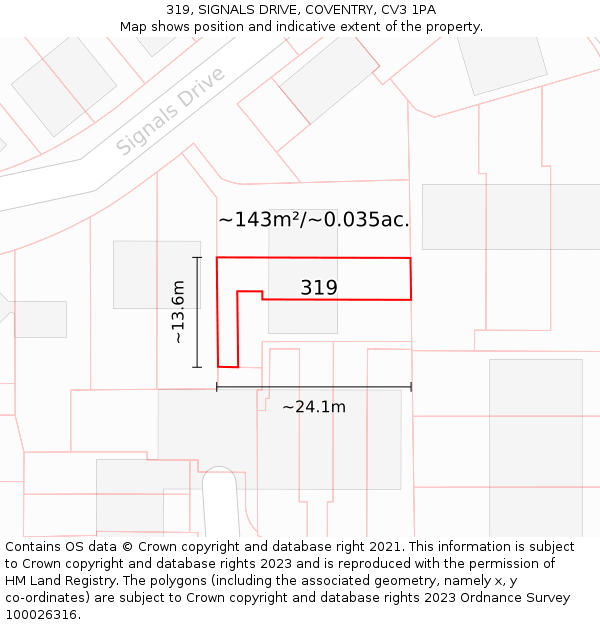 319, SIGNALS DRIVE, COVENTRY, CV3 1PA: Plot and title map