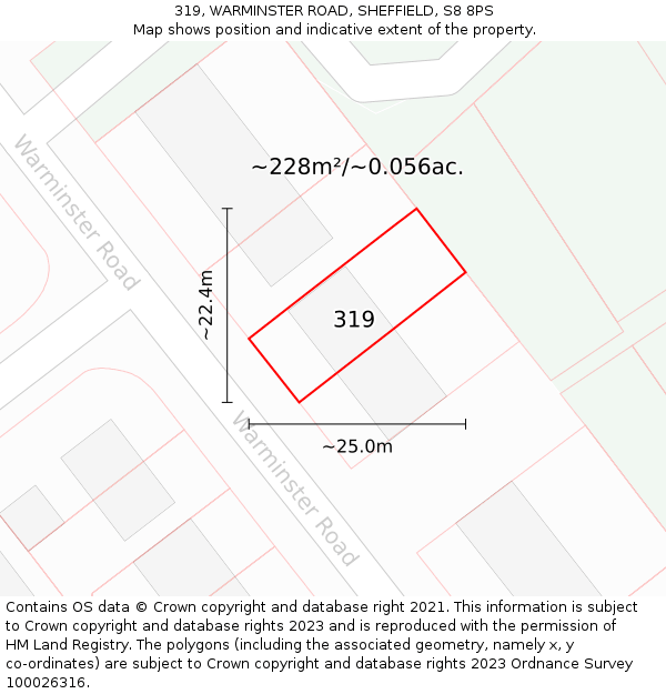 319, WARMINSTER ROAD, SHEFFIELD, S8 8PS: Plot and title map