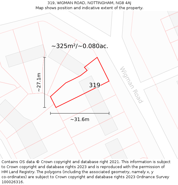 319, WIGMAN ROAD, NOTTINGHAM, NG8 4AJ: Plot and title map