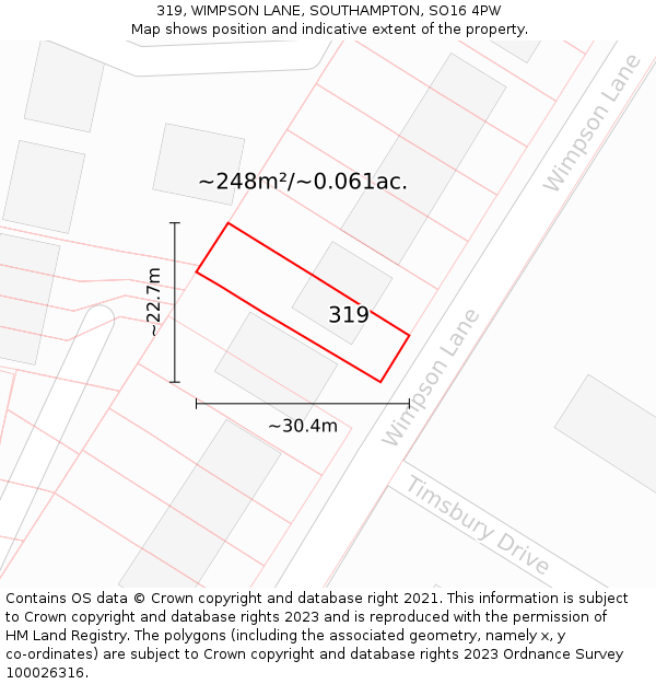319, WIMPSON LANE, SOUTHAMPTON, SO16 4PW: Plot and title map