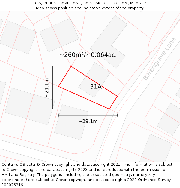 31A, BERENGRAVE LANE, RAINHAM, GILLINGHAM, ME8 7LZ: Plot and title map