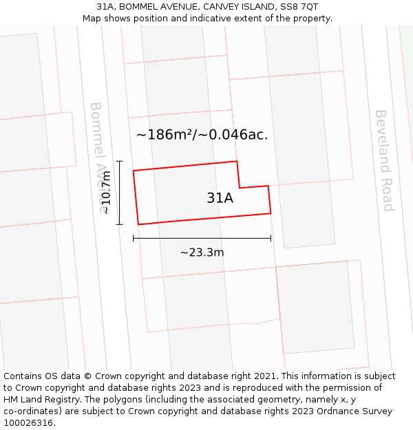 31A, BOMMEL AVENUE, CANVEY ISLAND, SS8 7QT: Plot and title map