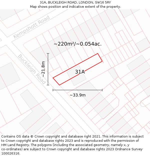 31A, BUCKLEIGH ROAD, LONDON, SW16 5RY: Plot and title map