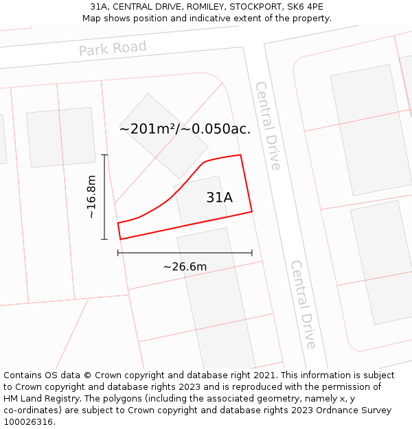 31A, CENTRAL DRIVE, ROMILEY, STOCKPORT, SK6 4PE: Plot and title map