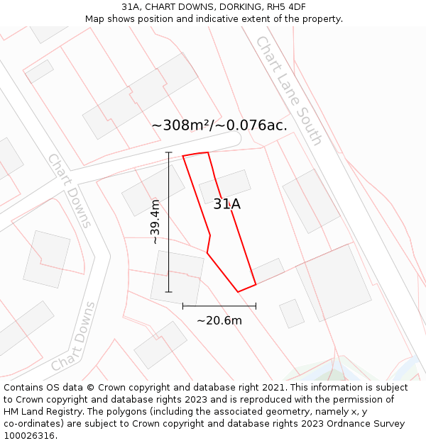 31A, CHART DOWNS, DORKING, RH5 4DF: Plot and title map