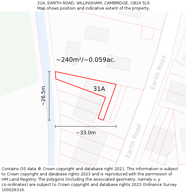 31A, EARITH ROAD, WILLINGHAM, CAMBRIDGE, CB24 5LS: Plot and title map