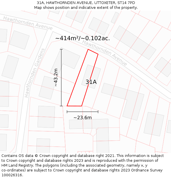31A, HAWTHORNDEN AVENUE, UTTOXETER, ST14 7PD: Plot and title map