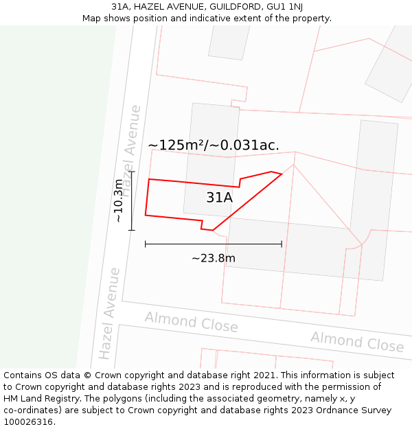 31A, HAZEL AVENUE, GUILDFORD, GU1 1NJ: Plot and title map