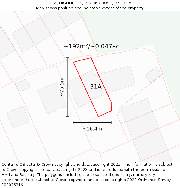 31A, HIGHFIELDS, BROMSGROVE, B61 7DA: Plot and title map