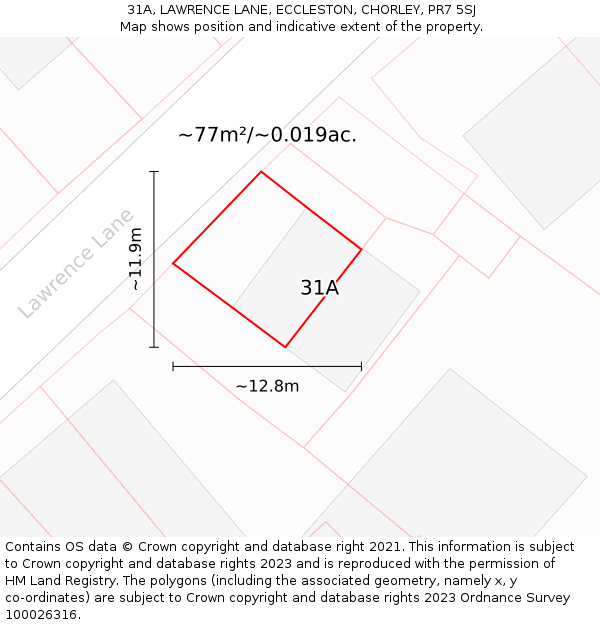 31A, LAWRENCE LANE, ECCLESTON, CHORLEY, PR7 5SJ: Plot and title map