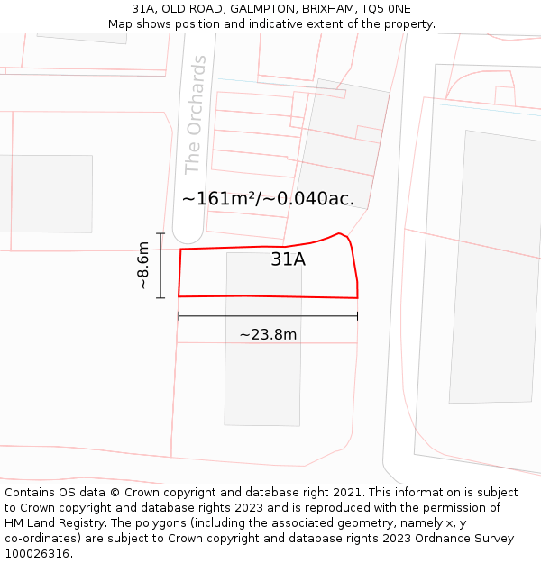 31A, OLD ROAD, GALMPTON, BRIXHAM, TQ5 0NE: Plot and title map