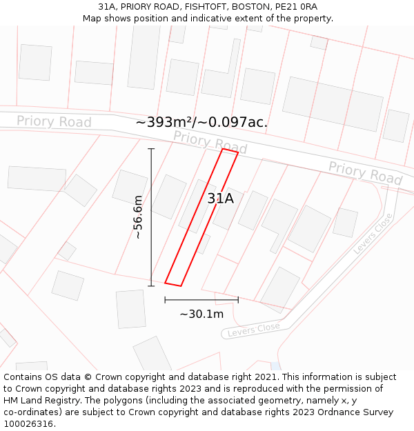 31A, PRIORY ROAD, FISHTOFT, BOSTON, PE21 0RA: Plot and title map