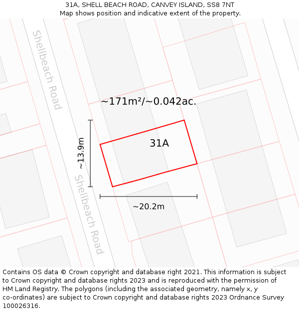 31A, SHELL BEACH ROAD, CANVEY ISLAND, SS8 7NT: Plot and title map