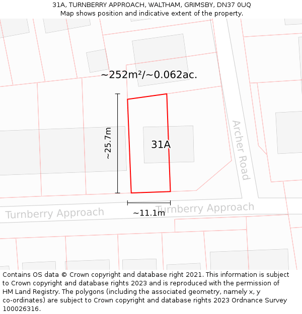 31A, TURNBERRY APPROACH, WALTHAM, GRIMSBY, DN37 0UQ: Plot and title map