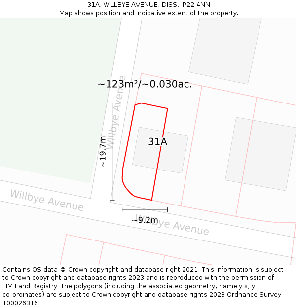 31A, WILLBYE AVENUE, DISS, IP22 4NN: Plot and title map