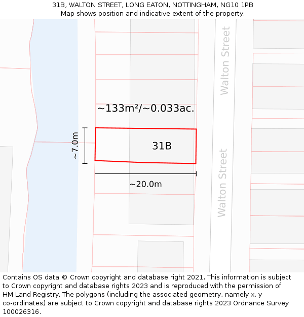 31B, WALTON STREET, LONG EATON, NOTTINGHAM, NG10 1PB: Plot and title map