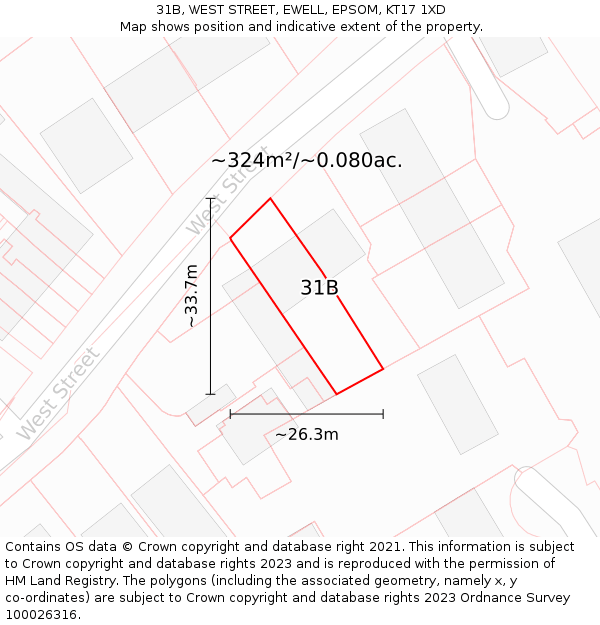 31B, WEST STREET, EWELL, EPSOM, KT17 1XD: Plot and title map