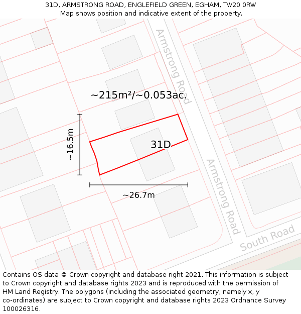 31D, ARMSTRONG ROAD, ENGLEFIELD GREEN, EGHAM, TW20 0RW: Plot and title map