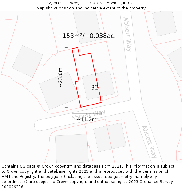 32, ABBOTT WAY, HOLBROOK, IPSWICH, IP9 2FF: Plot and title map