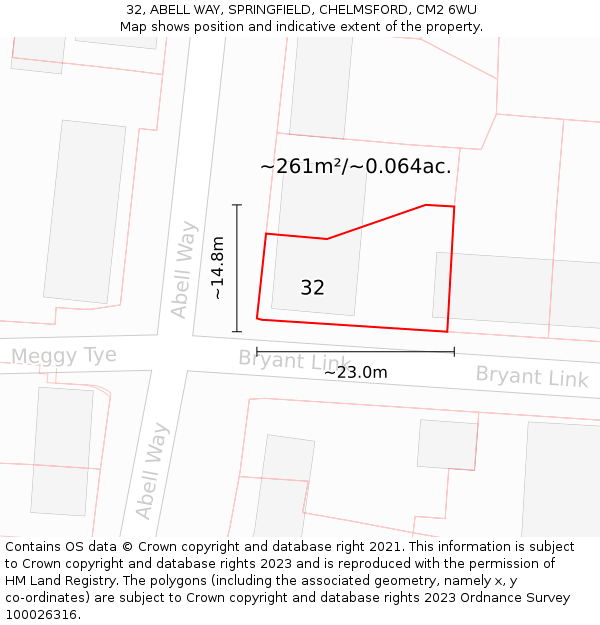 32, ABELL WAY, SPRINGFIELD, CHELMSFORD, CM2 6WU: Plot and title map