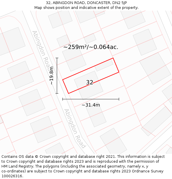 32, ABINGDON ROAD, DONCASTER, DN2 5JP: Plot and title map
