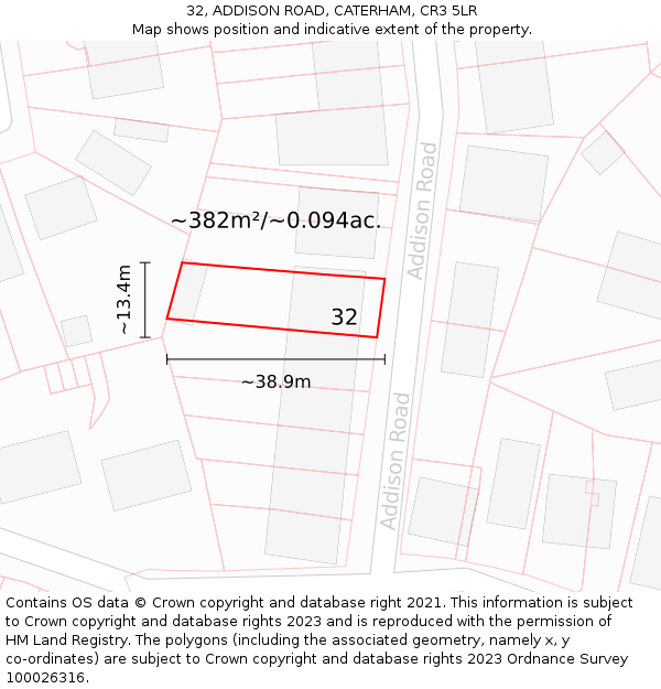 32, ADDISON ROAD, CATERHAM, CR3 5LR: Plot and title map