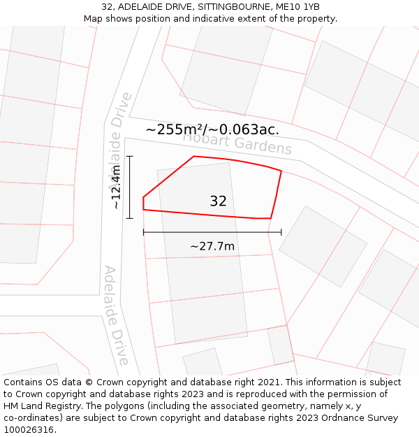 32, ADELAIDE DRIVE, SITTINGBOURNE, ME10 1YB: Plot and title map