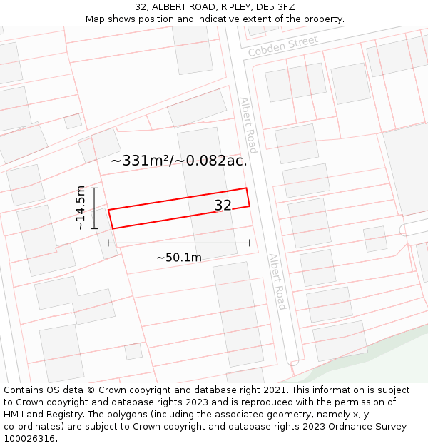 32, ALBERT ROAD, RIPLEY, DE5 3FZ: Plot and title map