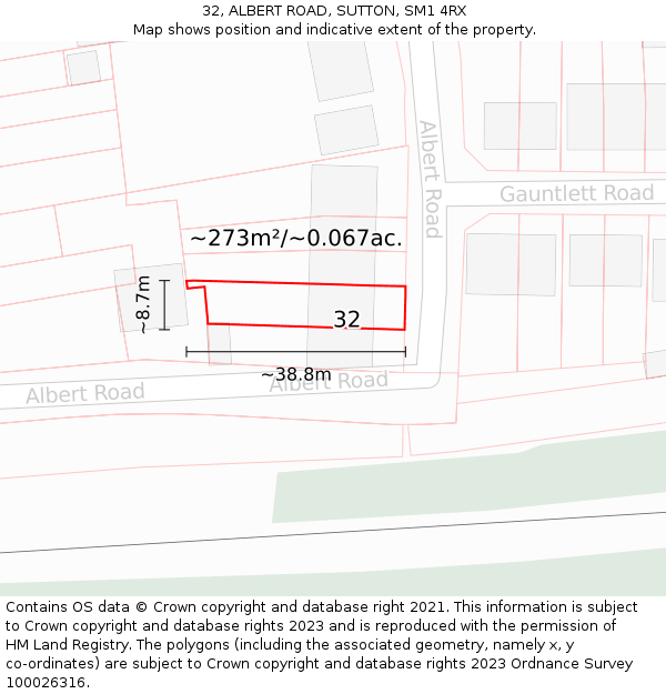 32, ALBERT ROAD, SUTTON, SM1 4RX: Plot and title map