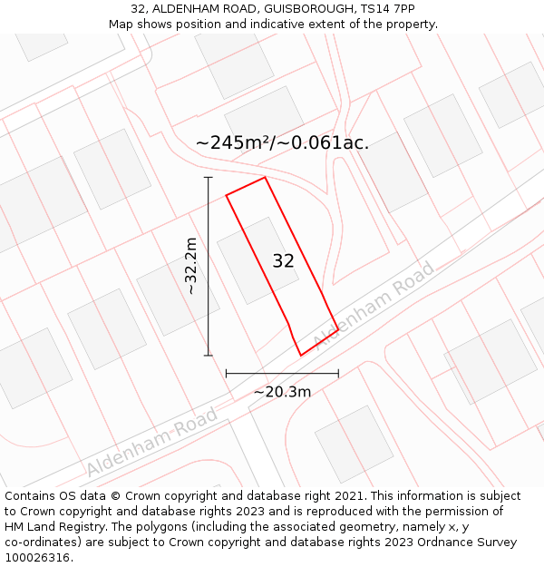 32, ALDENHAM ROAD, GUISBOROUGH, TS14 7PP: Plot and title map