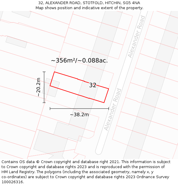 32, ALEXANDER ROAD, STOTFOLD, HITCHIN, SG5 4NA: Plot and title map