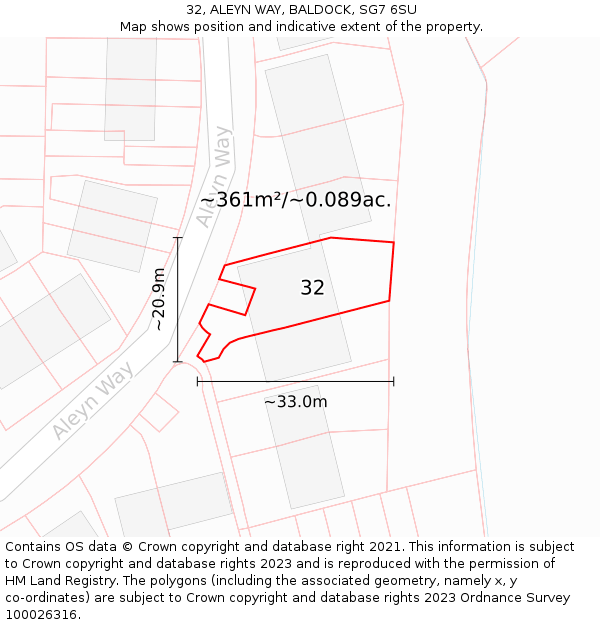 32, ALEYN WAY, BALDOCK, SG7 6SU: Plot and title map