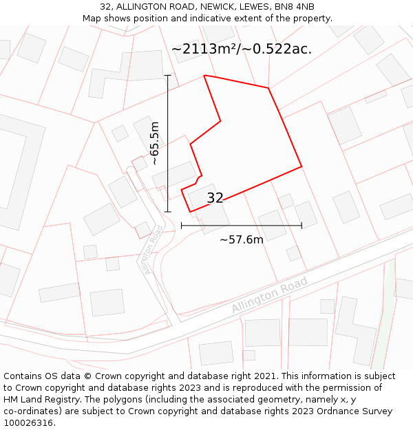 32, ALLINGTON ROAD, NEWICK, LEWES, BN8 4NB: Plot and title map