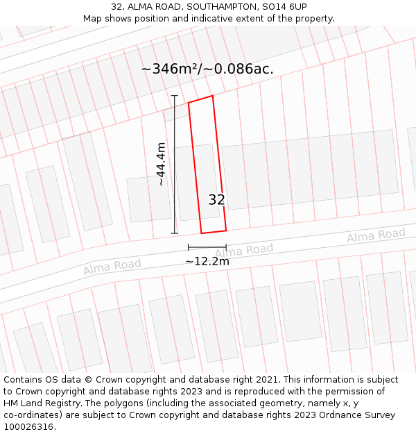 32, ALMA ROAD, SOUTHAMPTON, SO14 6UP: Plot and title map