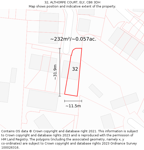 32, ALTHORPE COURT, ELY, CB6 3DH: Plot and title map