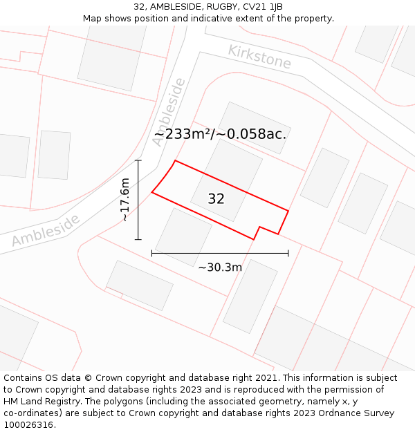 32, AMBLESIDE, RUGBY, CV21 1JB: Plot and title map