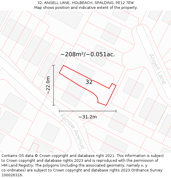 32, ANGELL LANE, HOLBEACH, SPALDING, PE12 7EW: Plot and title map