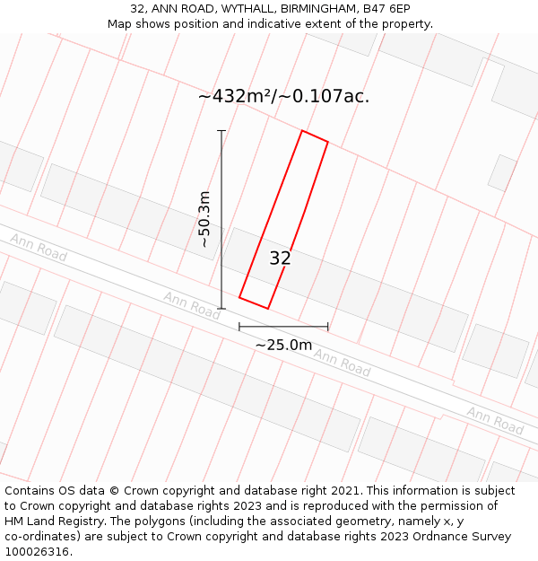 32, ANN ROAD, WYTHALL, BIRMINGHAM, B47 6EP: Plot and title map