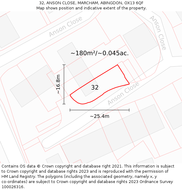 32, ANSON CLOSE, MARCHAM, ABINGDON, OX13 6QF: Plot and title map