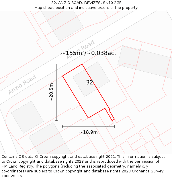 32, ANZIO ROAD, DEVIZES, SN10 2GF: Plot and title map