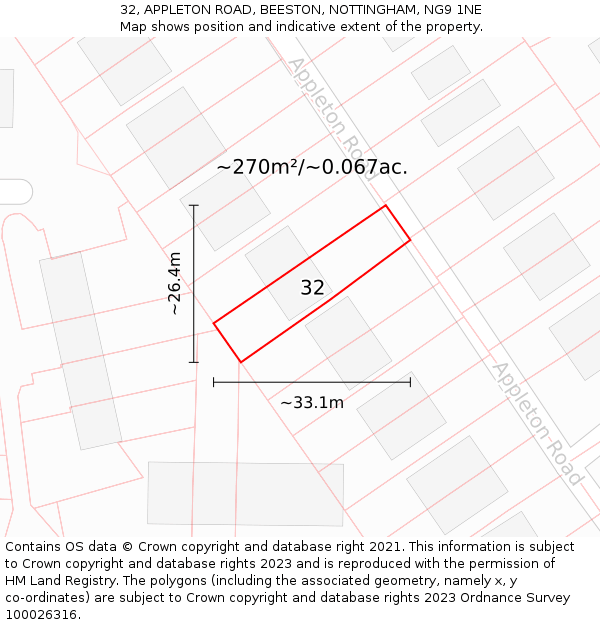 32, APPLETON ROAD, BEESTON, NOTTINGHAM, NG9 1NE: Plot and title map