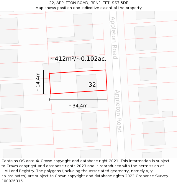 32, APPLETON ROAD, BENFLEET, SS7 5DB: Plot and title map