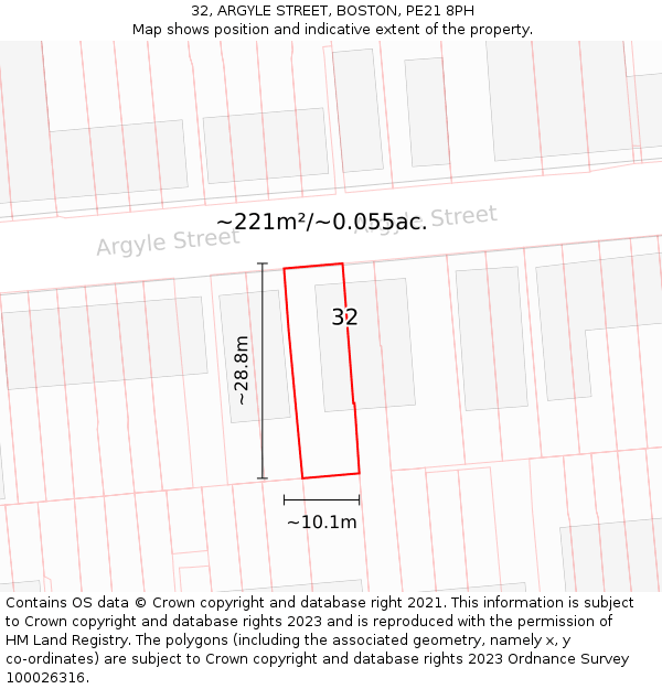 32, ARGYLE STREET, BOSTON, PE21 8PH: Plot and title map