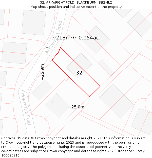 32, ARKWRIGHT FOLD, BLACKBURN, BB2 4LZ: Plot and title map